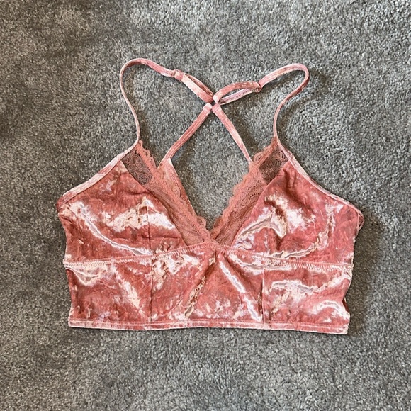 aerie Other - Aerie Crushed Velvet Pink Cross back Lace Bralette